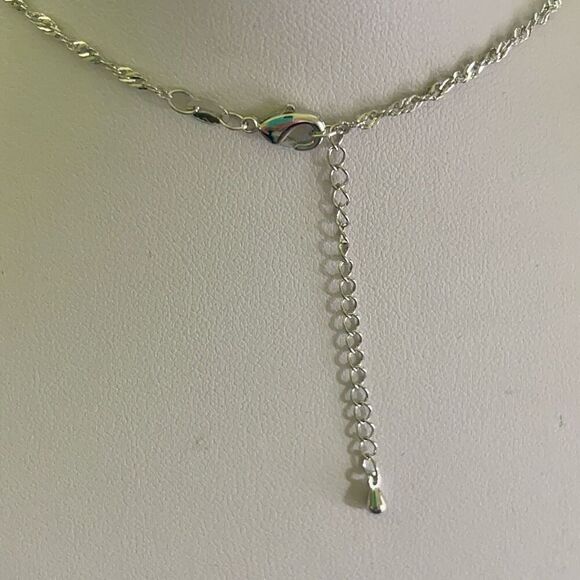 Oval Sapphire Blue CZ Stone Necklace Womens 18” W Extender Sterling Silver Chain - Picture 4 of 7